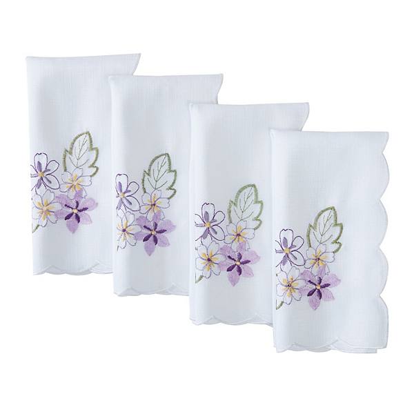 Spring Hydrangea Floral Cutwork Napkins, 17"x17", Set of 4 Elrene