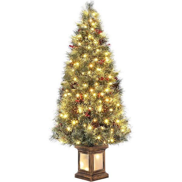 4.5ft Pre-Lit Artificial Xmas Tree with Pine Needles, Prelit Christmas Tree with 108 Lights HD