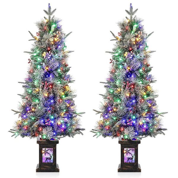 Prelit Artificial Christmas Tree, 4.5ft Frost Tree, Dual Color 8 Modes, 150LED Lights with Elk Box GARVEE