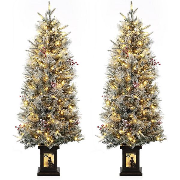 4.5ft Christmas Tree Set with 200 Lights, 8 Modes, Frosted Cedar and Red Fruit Decorations (2 PCS) GARVEE