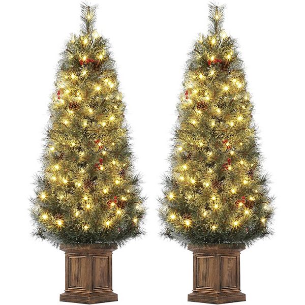 4.5 FT Christmas Tree Set of 2, Pre-lit Artificial Christmas Tree with 108 Warm LED Light HD