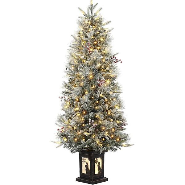 4.5ft Christmas Tree with 200 Lights,8 Modes,Red Fruit Decoration and Snowman Light Box HD