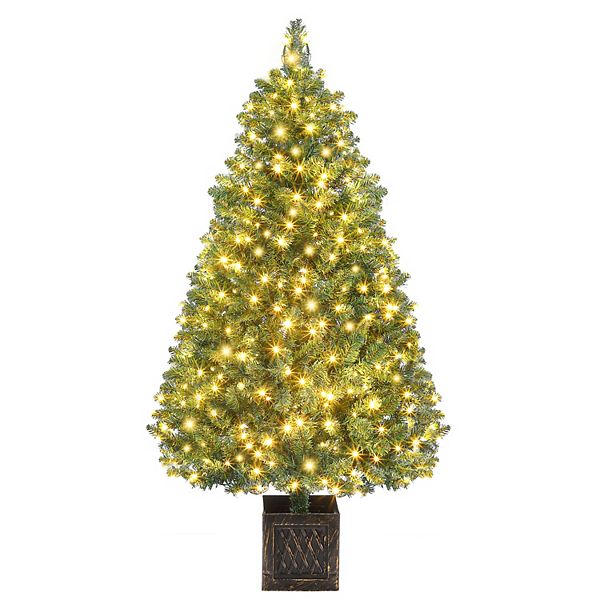 4.5 ft Pre-Lit Artificial Christmas Tree with 300 Warm White Lights and Vintage Potted Base GARVEE