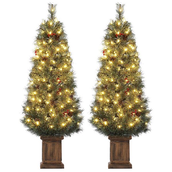 2pcs 4.5ft Pre-Lit Christmas Tree, Potted Snow Flocked Xmas Tree with 108 Lights HD