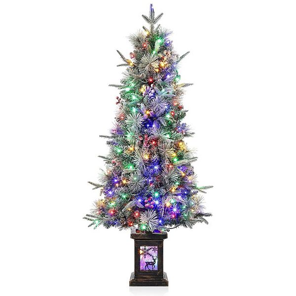 Prelit Artificial Christmas Tree, 4.5ft Frost Tree, Dual Color 8 Modes, 150LED Lights with Elk Box GARVEE