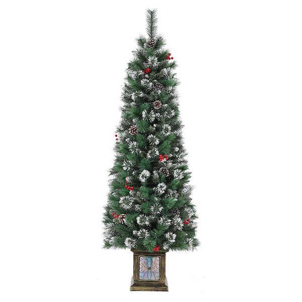 6FT Potted Christmas Tree with 140 Warm Led Lights, Artificial Christmas Tree Outdoor Decor GARVEE