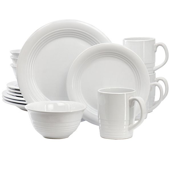 16 Piece Round Stoneware Dinnerware Set in White Gibson Home