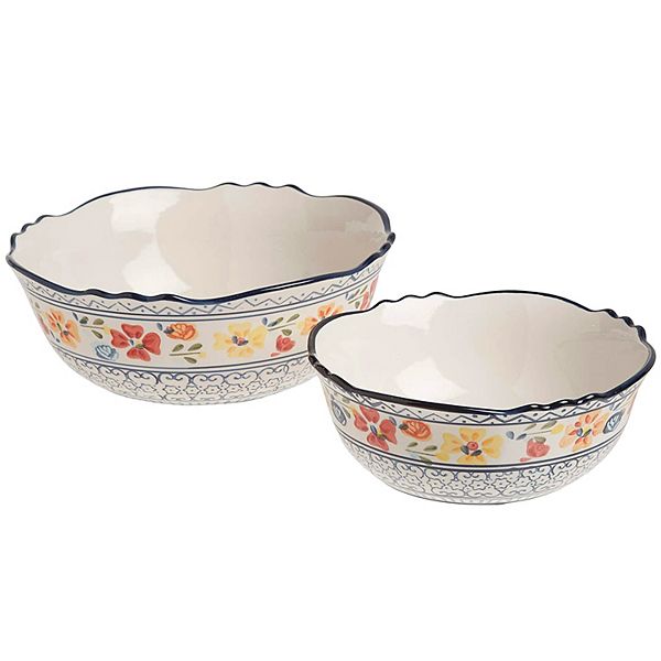 2 Piece Hand Painted Round Stoneware Bowl Set Gibson Home