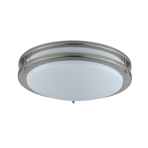 14 Inch Modern Ceiling Lamp With Frosted Acrylic Plate, Steel Trim, White Benzara