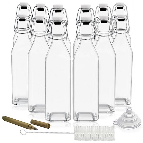 Nevlers 17 oz Square Swing Top Glass Bottle Set (Pack of 12) Nevlers