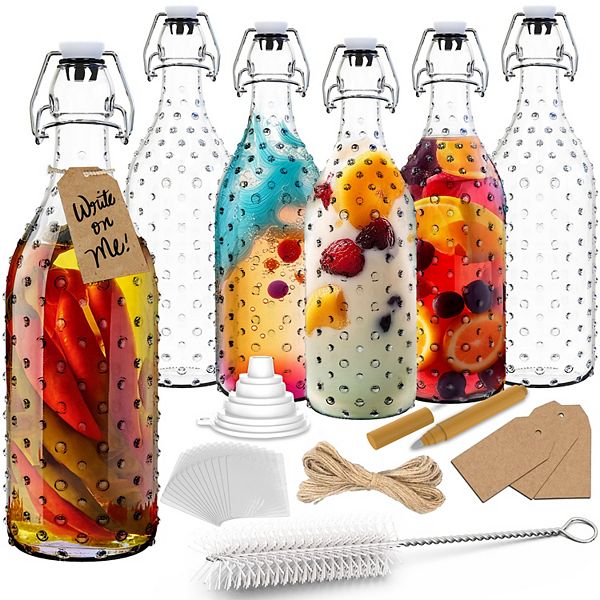 Nevlers 17 oz Dotted Round Swing Top Glass Bottle Set (Pack of 6) Nevlers