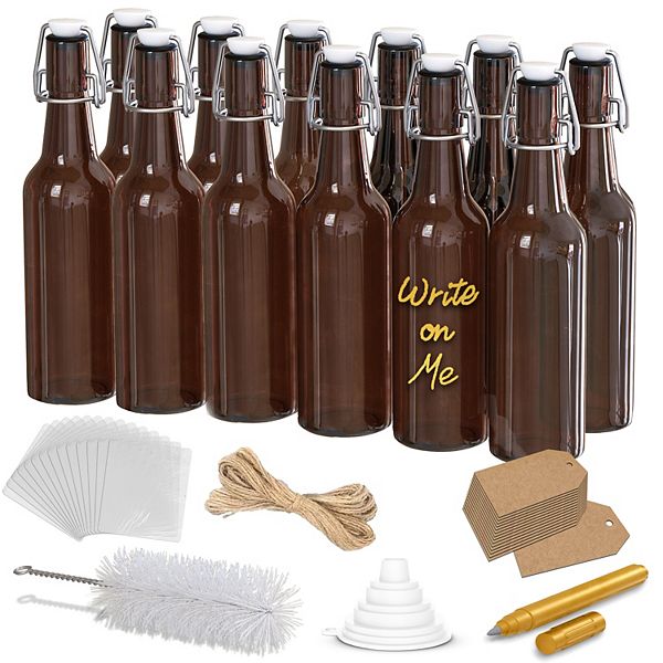 Nevlers 16 Oz Swing Top Beer Bottles - Amber Glass (12 Pack) Nevlers