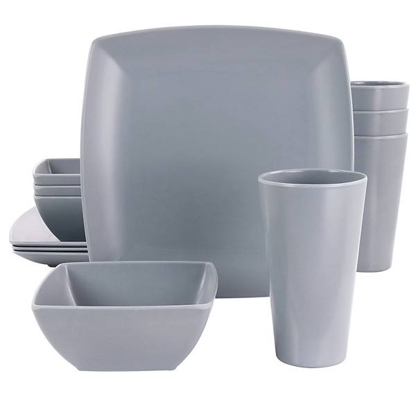 Gibson Home 12 Piece Grayson Melamine Square Dinnerware Set Gibson Home