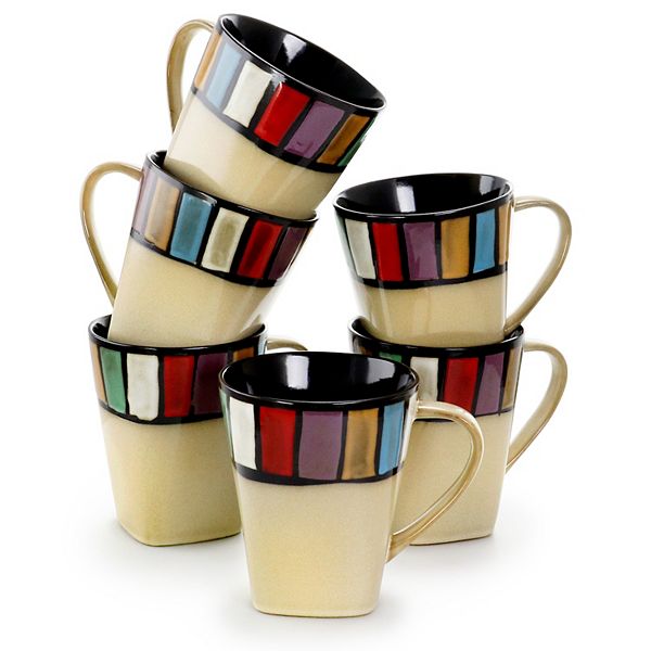 Elama Melange 6 Piece 14 Ounce Multicolored Stoneware Mugs Elama