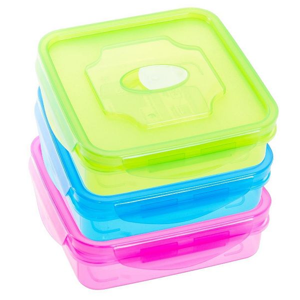 Three Pack Colorful Plastic Lunch Box Set Lexi Home