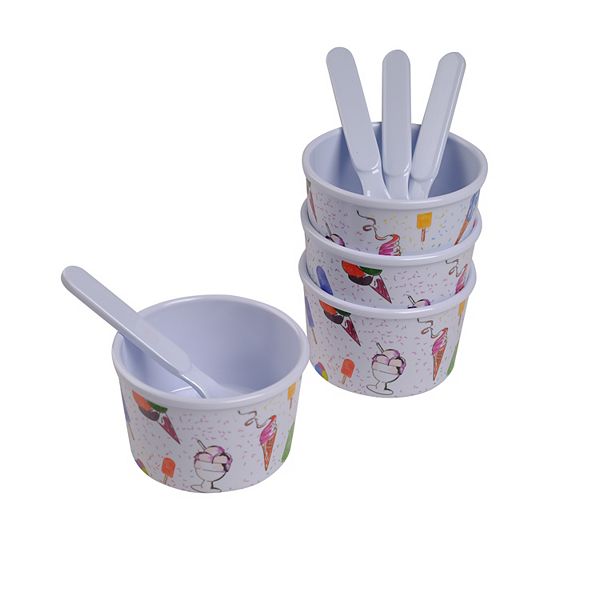 8-Piece Melamine Ice Cream Cups with Spoons Set Lexi Home