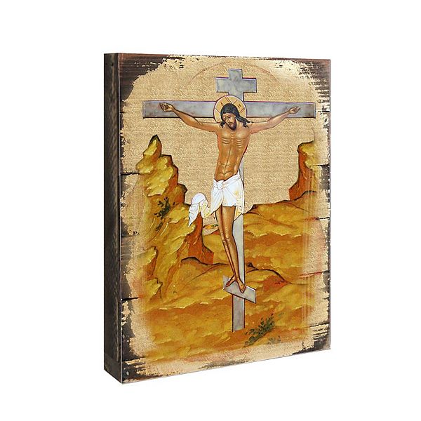 G.Debrekht Crucifixion Wooden Gold Plated Religious Christian Sacred Icon Inspirational Icon Décor G.DeBrekht