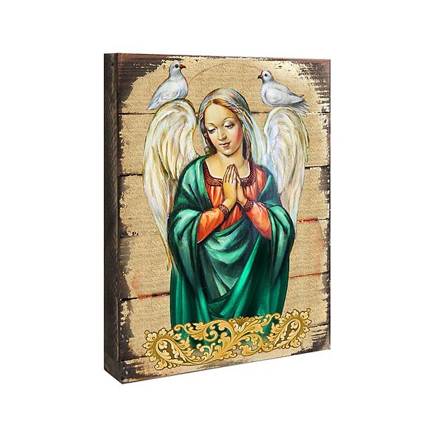 G.Debrekht Praying Angel Wooden Gold Plated Religious Christian Sacred Icon Inspirational Icon Décor G.DeBrekht