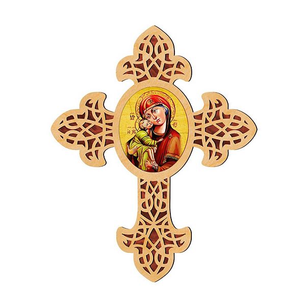 G.Debrekht Vladimir Virgin Mary Pointy Wooden Cross by Museum Icons Inspirational Icon Decor - 88311 G.DeBrekht