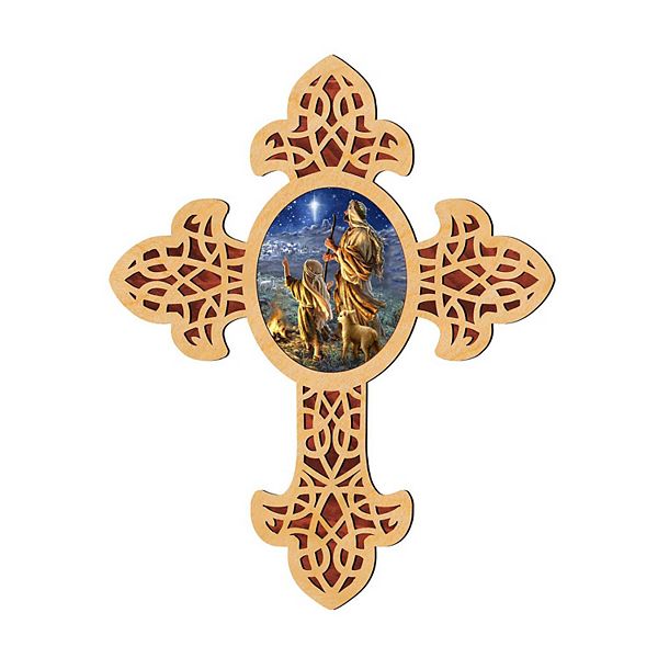 G.Debrekht Starlight Shepherd Pointy Wooden Cross by D. Gelsinger Inspirational Icon Decor - 88387-DG G.DeBrekht