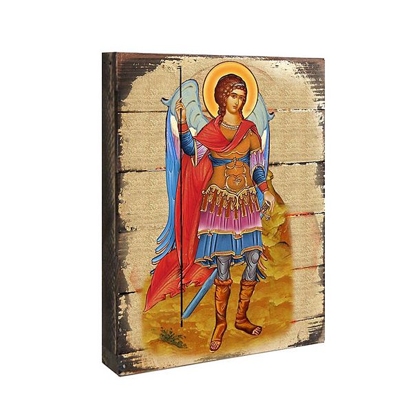 G.Debrekht Saint Michael the Archangel Wooden Gold Plated Religious Christian Sacred Icon Inspirational Icon Décor G.DeBrekht