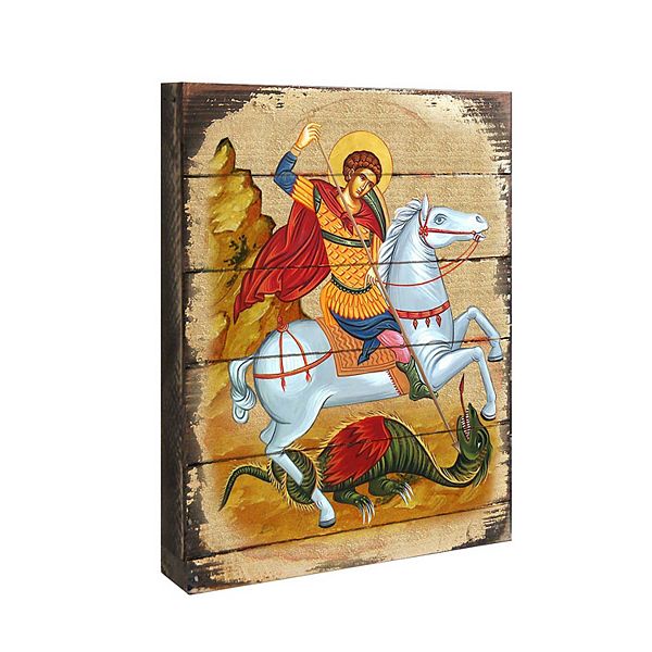 G.Debrekht Saint George Wooden Gold Plated Religious Orthodox Sacred Icon Inspirational Icon Décor G.DeBrekht