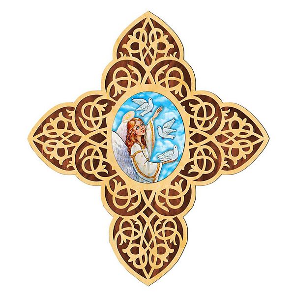 G.Debrekht Guardian Angel Dove Filigree Wooden Cross by Museum Icons Inspirational Icon Decor - 88491 G.DeBrekht