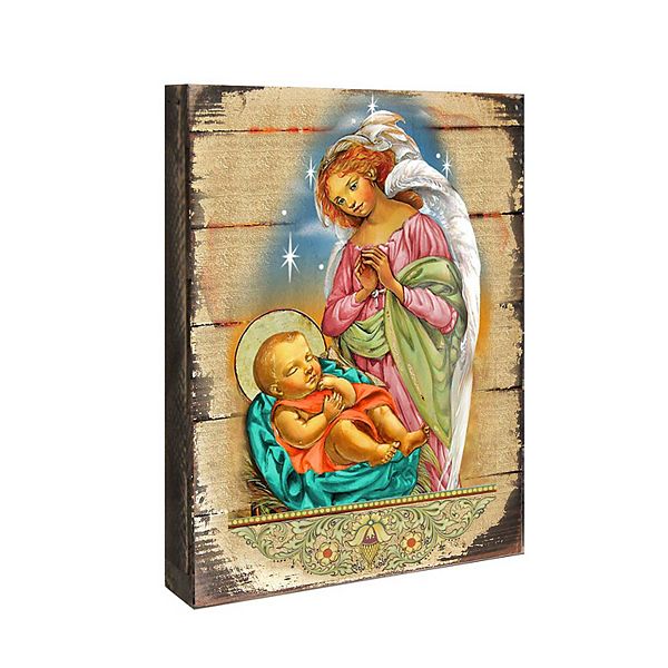 G.Debrekht Blessing Angel with Child Wooden Gold Plated Religious Christian Sacred Icon Inspirational Icon Décor G.DeBrekht