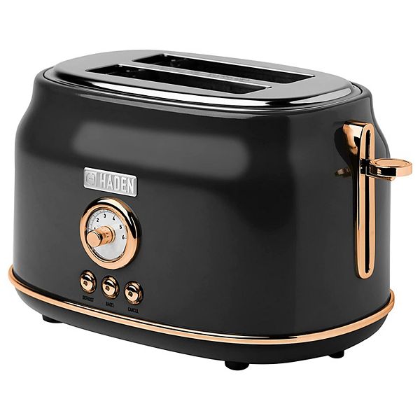 Haden Dorset 2 Slice Wide Slot Stainless Steel Toaster, Black & Copper Haden