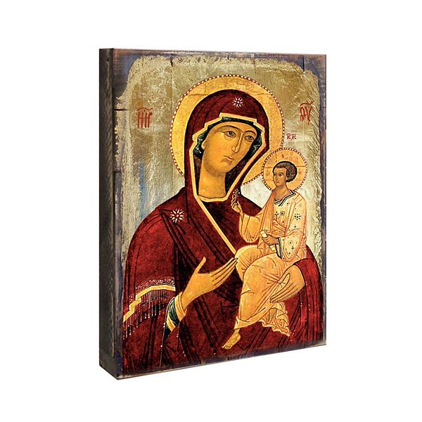 G.Debrekht Virgin Mary Wooden Gold Plated Religious Orthodox Sacred Icon Inspirational Icon Décor G.DeBrekht