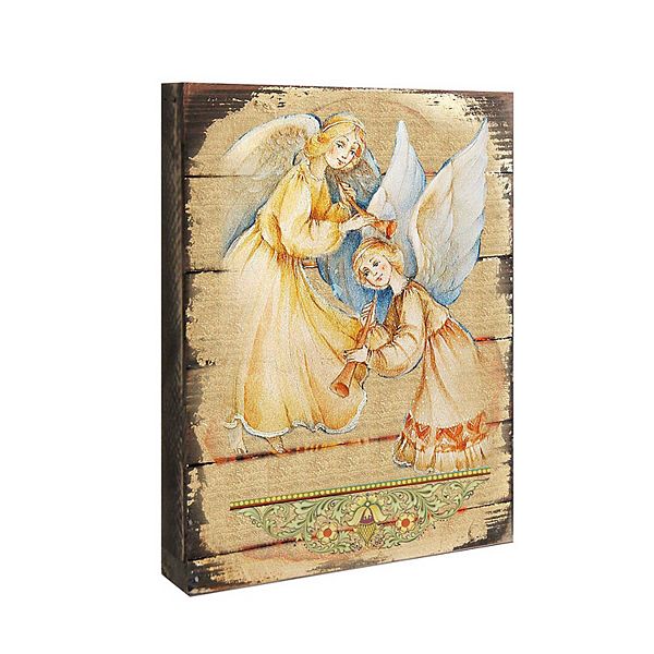 G.Debrekht Angels Watching Over You Wooden Gold Plated Religious Christian Sacred Icon Inspirational Icon Décor G.DeBrekht