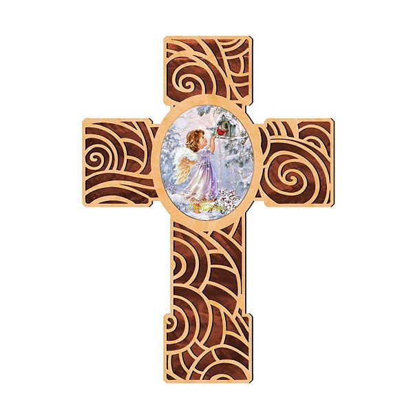 G.Debrekht Red Robin Girl Angel Modern Wooden Cross by D. Gelsinger Inspirational Icon Decor - 88285-DG G.DeBrekht