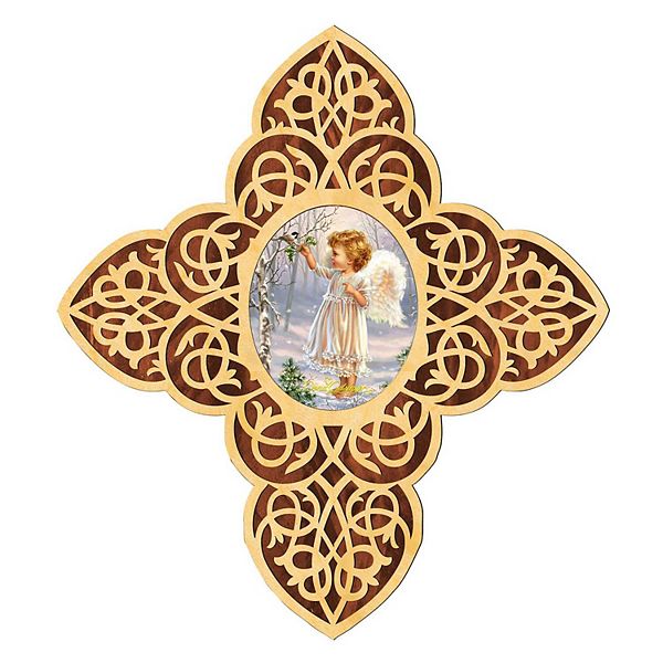 G.Debrekht Angel Girl Filigree Wooden Cross by D. Gelsinger Inspirational Icon Decor - 88482-DG G.DeBrekht