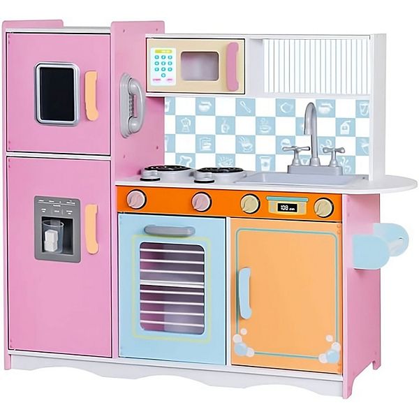 Lil' Jumbl Colorful Kids Kitchen Set, Toddlers Pretend Wooden Kitchen Playset Lil' Jumbl