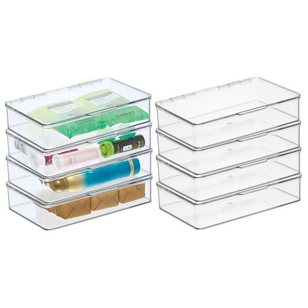 mDesign 7.1" x 10.7" x 2.3" Plastic Bathroom Storage Organizer Box, Hinged Lid, 8 Pack MDesign