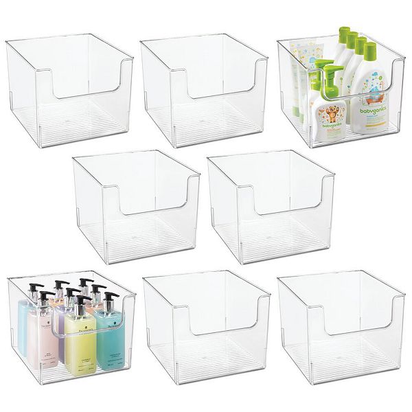 mDesign 10" x 10" x 7.75" Plastic Bathroom Storage Organizer Bin with Open Front - 8 Pack MDesign