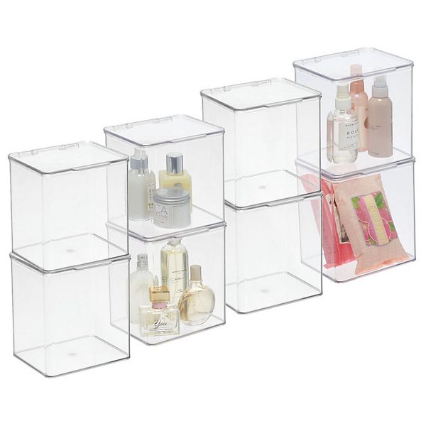 mDesign Plastic Bathroom Stacking Organizer Box with Hinged Lid, 8 Pack MDesign