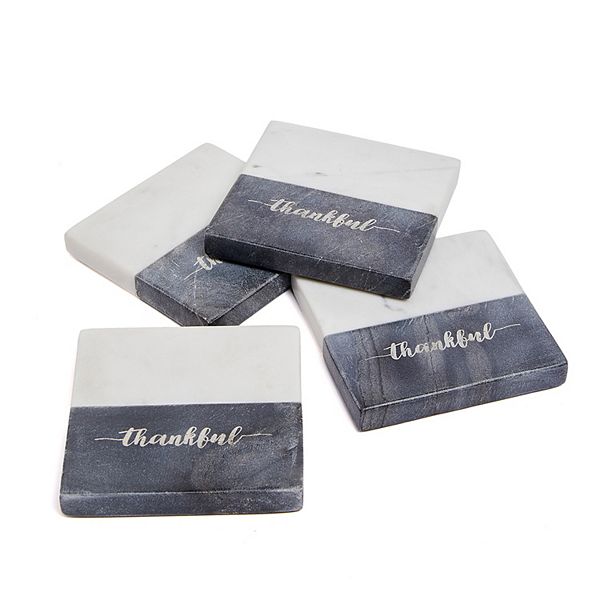 Grey Thankful Marble 4 Pack Coaster Set Lexi Home