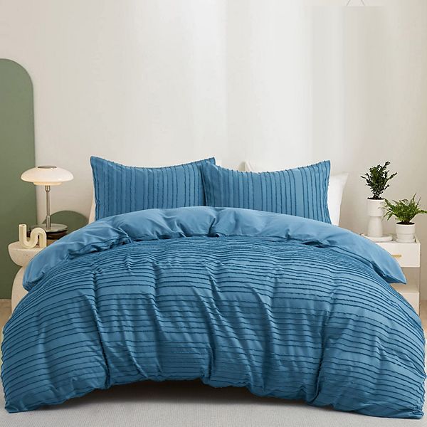 Unikome Ultra Soft Striped Quilted Clipped Duvet Cover Set UNIKOME