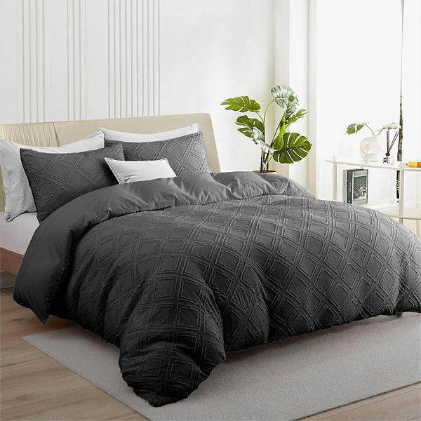 Unikome Soft Solid Clipped Duvet Cover Set with Corner Ties UNIKOME