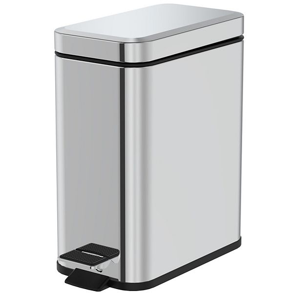 1.3 Gallon Slim Trash Can, Stainless Steel Step on Bathroom and Office Garbage Can, Brilliant Silver Mega Casa