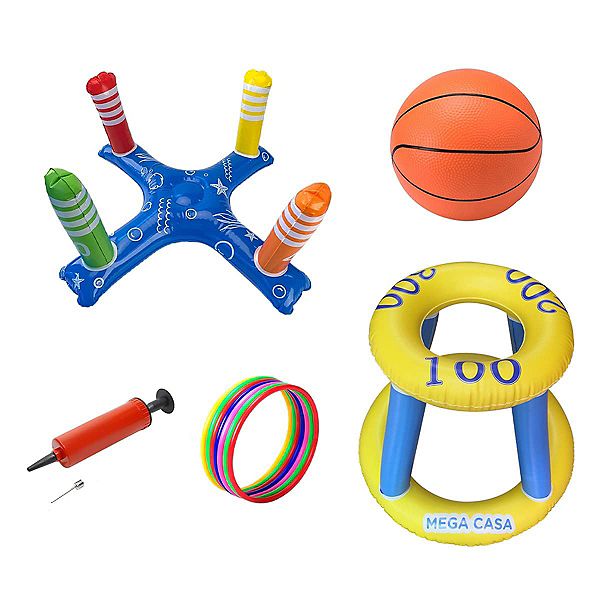 Inflatable Pool Toys Games Set, Floating Pool Basketball Hoops Pool Ring Toss Game with 8 Pcs Rings for Kids Adults Family, Fun Water Games Sport Party Floats Toys Summer Swimming Mega Casa