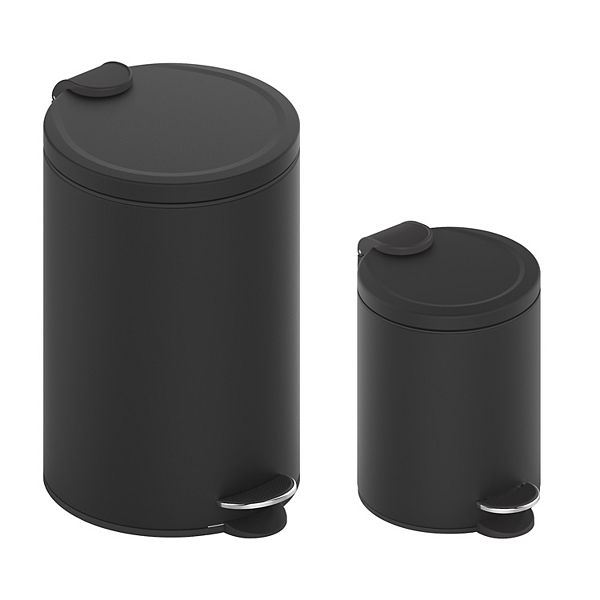 3.2 Gal./12-Liter and 0.8 Gal./3 Liter Stylish Round Black Metal Step-on Trash Can Set Mega Casa