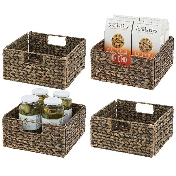 mDesign 10.5" x 10.5" x 5.25" Hyacinth Kitchen Storage Basket with Handles, 4 Pack MDesign