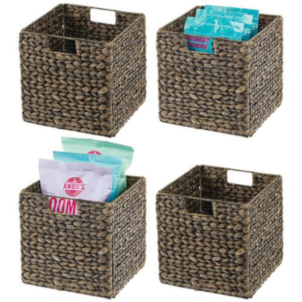 mDesign 10.5" x 10.5" x 10.5" Hyacinth Kitchen Storage Basket with Handles, 4 Pack MDesign