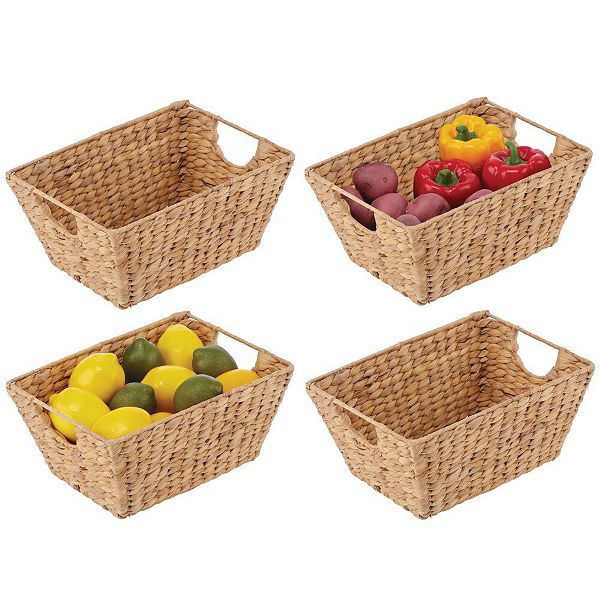 mDesign 12" x 9" x 6" Natural Hyacinth Stackable Pantry Bin Basket - 4 Pack MDesign