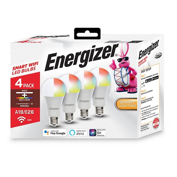 Energizer 4-Pack Smart Wi-Fi Multi-Color & White LED A19 E26 Light Bulbs Energizer