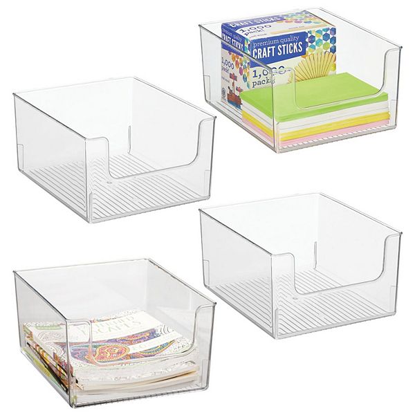 mDesign 12" x 10" x 6" Plastic Arts & Crafts Front Dip Storage Organizer Bin - 4 Pack MDesign