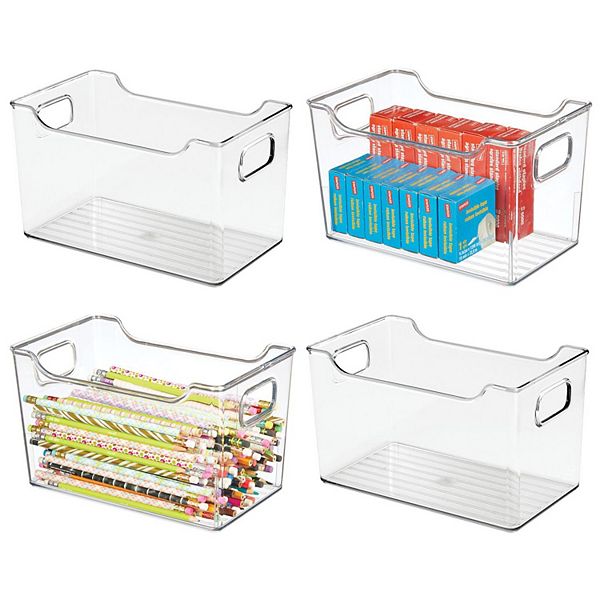 mDesign Deep Plastic Office Storage Container Bin with Handles, 4 Pack MDesign