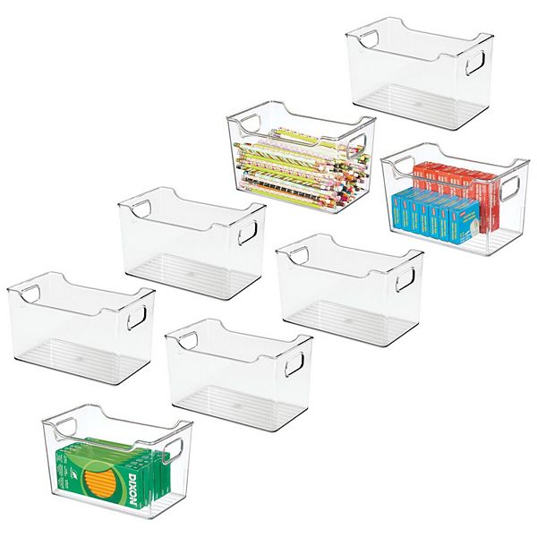 mDesign Deep Plastic Office Storage Container Bin with Handles, 8 Pack MDesign